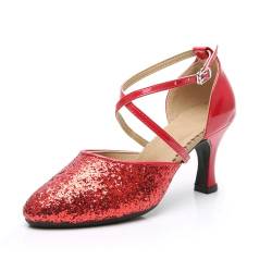 Damen Glitzer Tanzschuhe Salsa Tango Ballsaal Latin Hochzeit und Partys Pumps Dance Shoes(Rot,EU 37) von Daciyka