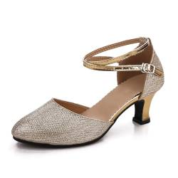 Damen Latein Tanzschuhe Ballsaal Salsa Tango Schuhe Hochzeit und Partys Glitzer Pumps(Gold,EU 38) von Daciyka