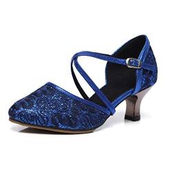 Damen Latein Tanzschuhe elegant und bequem Ballroom Tango Salsa Party Pumps Gummisohle(Blau,EU 36) von Daciyka