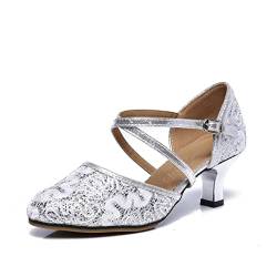 Damen Latein Tanzschuhe elegant und bequem Ballroom Tango Salsa Party Pumps Gummisohle(Silber,EU 36) von Daciyka