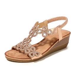 Dacomfy Damen Sandalen Sommer Casual Bohemian Strand Sandalen Vintage Keilsandalen Elastisch Band Strass Flip Flops Sandalen von Dacomfy