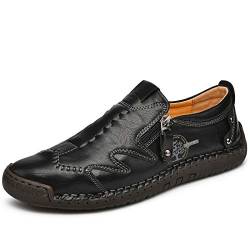 Dacomfy Lederschuhe für Herren, Loafer, leger, stilvoller Kombi, atmungsaktiv, Low-Top, Outdoor-Werkzeug, rutschfeste Wanderschuhe, Schwarz , 42 1/3 EU von Dacomfy