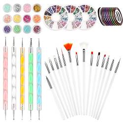 45 Stück Nageldesign Zubehör Set, Nail Art Tools mit 15 Nageldesign Pinsel/ 5 Dotting Stifte/ 3 Boxen Nagel Strass/ 10 Rollen Nail Art Stripes/12 Glitter für Nageldesign Nailart Kunst Dekoration von Dadabig