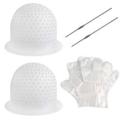 Dadabig 2 Set Haare Färben Hervorhebung Kappe, Silikon Strähnchenhaube Cap Set mit 2 Metallhaken und 100 Handschuhe Wiederverwendbare Haarefärben Zubehör für Professionelle Salon Friseur von Dadabig