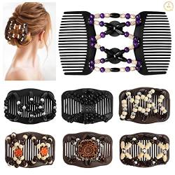 Dadabig 7 Stück Perlen Haarkämme, Magie Elastische Haarspangen Doppel Dehnbar Kamm Afrikanische Haarklammer Hair Comb Schmuck Steckkamm Holz Hairclips für Damen Mädchen Haarschmuck (7 Stile) von Dadabig