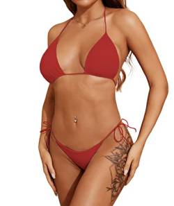 Dadress Damen Neckholder Bikini Sets Spaghettiträger Badeanzug Sliding Triangle Badeanzug 2 Stück Sexy Bikinis, rot, Einheitsgröße von Dadress