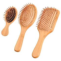 3 Stück Haarbürste, Bambus Kamm Haare, Massage Kamm Holz, Entwirrungsbürste Set für Frauen Männer Herren Mädchen Kinder von Daelesr