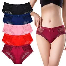 3er/5er Pack Spitzen Unterwäsche Damen, Blumen Spitze Slip Frau, Sexy Unterhose Schleife, Low Rise Bikini Panties Strecken, Spitze Hipster Höschen für Frauen von Daelesr