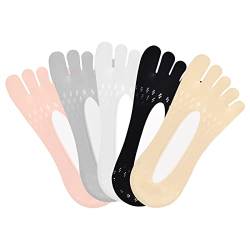 5 Paar Fünf Finger No Show Socken Damen, Rutschfeste Orthopädische Zehensocken Dünn mit Gel-Tab, Atmungsaktive Unsichtbare Socken Füßlinge Frauen, Weiche Ultra Low Cut Liner Socken Mädchen(Mehrfarbig) von Daelesr