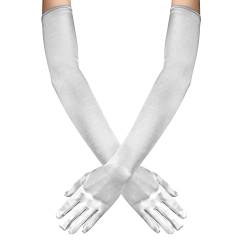 55 CM Damen Lange Satin Handschuhe, Dehnbar Ellbogen Handschuhe Opernhandschuhe, 1920er Stil Handschuhe, Abendhandschuhe für Hochzeit Karneval Mottoparty Abschlussfeier (Weiß) von Daelesr