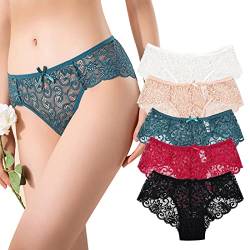 Daelesr 5 STK Spitzen Höschen Damen Unterhosen, Frauen Unterwäsche Hipster aus Spitze, Bikinis Niedrige Taillenslips, 5 Farben Panties Spitzenslips (L) von Daelesr