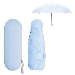 Regenschirm Klein für Damen Herren Kinder, 6 Rippen Starker Regenschirme Kompakter mit Etui, Faltbarer Umbrella UV Schutz UPF50+ Winddicht Leicht, Taschenschirm Mini für Reise (Blau) von Daelesr