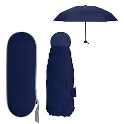 Regenschirm Klein für Damen Herren Kinder, 6 Rippen Starker Regenschirme Kompakter mit Etui, Faltbarer Umbrella UV Schutz UPF50+ Winddicht Leicht, Taschenschirm Mini für Reise (Dunkelblau) von Daelesr