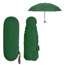 Regenschirm Klein für Damen Herren Kinder, 6 Rippen Starker Regenschirme Kompakter mit Etui, Faltbarer Umbrella UV Schutz UPF50+ Winddicht Leicht, Taschenschirm Mini für Reise (Grün) von Daelesr