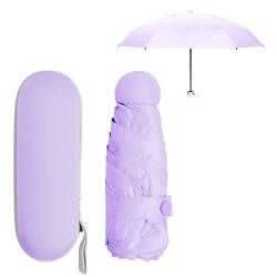 Regenschirm Klein für Damen Herren Kinder, 6 Rippen Starker Regenschirme Kompakter mit Etui, Faltbarer Umbrella UV Schutz UPF50+ Winddicht Leicht, Taschenschirm Mini für Reise (Lila) von Daelesr