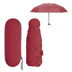 Regenschirm Klein für Damen Herren Kinder, 6 Rippen Starker Regenschirme Kompakter mit Etui, Faltbarer Umbrella UV Schutz UPF50+ Winddicht Leicht, Taschenschirm Mini für Reise (Rot) von Daelesr