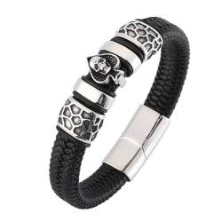 Daesar Armbänder Leder Herren 16.5CM, Lederarmband Poker Totenkopf Breit 12MM Schwarz mit Magnetverschluss Freundschaftsarmband Partnerarmband Personalisiert von Daesar