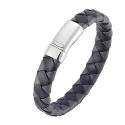 Daesar Armbänder Leder Männer, Lederarmband Herren Rocker Geflochten 12MM mit Magnetverschluss Partnerarmband Leder 16.5CM Grau Blau von Daesar