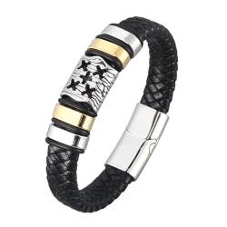 Daesar Armbänder Leder Männer, Lederarmband Herren Rocker Geometrie mit Kreuz 12MM Edelstahl Magnetverschluss Partnerarmband Leder 18.5CM Schwarz von Daesar