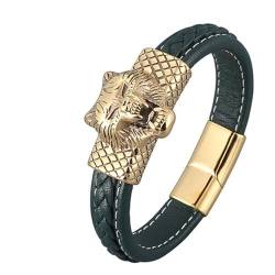 Daesar Armbänder Leder Männer, Lederarmband Herren Rocker Wolf 12MM mit Magnetverschluss Partnerarmband Leder 16.5CM Grün von Daesar