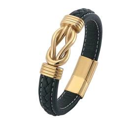 Daesar Armbänder Leder Männer, Lederarmband Herren Rocker mit Gold Knoten 12MM Magnetverschluss Partnerarmband Leder 18.5CM Grün von Daesar