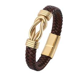 Daesar Armbänder Leder Männer, Lederarmband Herren Rocker mit Knoten 12MM Edelstahl Magnetverschluss Partnerarmband Leder 16.5CM Braun von Daesar