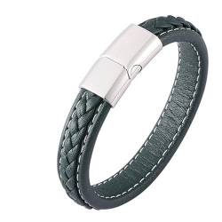 Daesar Armband Leder Grün Herren mit Magnetverschluss, Lederärmbander 12MM Gewebt Charm Armband Personalisiert Freundschaftarmband Jungs 18.5CM von Daesar