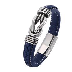 Daesar Armband Leder Herren Blau, Armband Freundschaft Magnet 12MM Knoten Partnerarmband Leder Armbäner Männer 20.5CM von Daesar