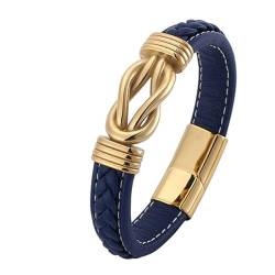 Daesar Armband Leder Herren Blau, Armband Freundschaft Magnet 12MM mit Gold Knoten Partnerarmband Leder Armbäner Männer 16.5CM von Daesar