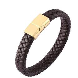 Daesar Armband Leder Herren Braun, Armband Freundschaft Magnet 12MM Geflochten Partnerarmband Leder Armbäner Männer 20.5CM von Daesar