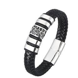 Daesar Armband Leder Schwarz Herren mit Magnetverschluss, Lederärmbander 12MM mit Geometrie Charm Armband Personalisiert Freundschaftarmband Jungs 18.5CM von Daesar