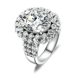Daesar Damen 925 Sterling Silber Ring Verlobung, Halo Ring 4-Steg-Krappenfassung mit Oval Zirkonia Ehering Trauring Nickelfrei Silber Gr.63 (20.1) von Daesar
