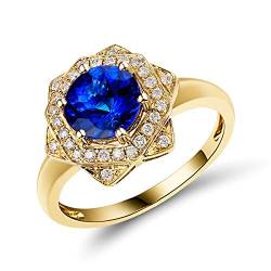 Daesar Damen Ring 750 Gold Blume Ring mit 1.3ct Tansanit, Verlobungsring Trauring Gold mit Diamant Große 58 (18.5) von Daesar