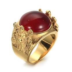 Daesar Edelstahl Männer Ringe Gold Buddha Rot Stein Partnerring Freundschaftsringe Gr.60 (19.1) von Daesar