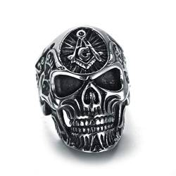 Daesar Edelstahl Männer Ringe Silber Schwarz Totenkopf mit Freimaurerei Masonic G Partnerring Freundschaftsringe Große 70 (22.3) von Daesar