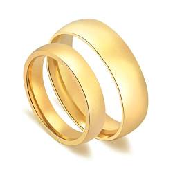 Daesar Edelstahl Paar Ringe, Eheringe Hochglanzpoliert Breite 6MM 4MM Rund Gold Verlobungsringe Trauringe Damen Gr.49 (15.6) & Herren Gr.65 (20.7) von Daesar