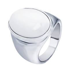 Daesar Edelstahl Ring Herren, Silber Ringe Männer Personalisiert 23MM mit Weiß Oval Stone Siegelring Ring Große 57 (18.1) von Daesar