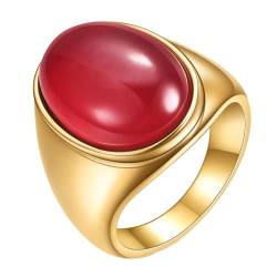 Daesar Edelstahl Ringe Herren, Männer Ring Personalisiert mit Rot Stein Siegelring Gold Ringe Gr.54 (17.2) von Daesar