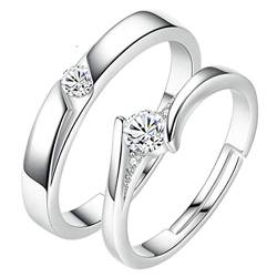 Daesar Eheringe Silber 925, Partnerringe Verstellbar mit Rund Zirkonia Verlobungsringe Paar Ringe Set von Daesar