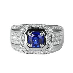 Daesar Eheringe Weißgold 750, Verlobungsring Herren mit 1.2ct Kreierter Blauer Saphir Siegelring Ring Gr.63 (20.1), Männer Ringe mit Diamant Nickelfrei von Daesar