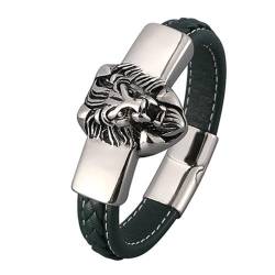 Daesar Herren Armbänder Grün Leder, Lederarmband Tier Löwe 12MM mit Magnetverschluss Freundschaftsarmband Jungs 18.5CM von Daesar