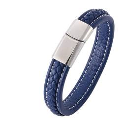 Daesar Herren Armbänder Leder, Partnerarmband Personalisiert Breit 12MM Gewebt Charm Lederarmband Blau mit Magnetverschluss 18.5CM von Daesar