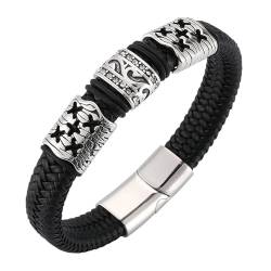 Daesar Herren Armbänder Leder, Partnerarmband Personalisiert Breit 12MM Kreuz Filigran mit Zirkonia Charm Lederarmband Schwarz Magnetverschluss 18.5CM von Daesar