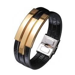 Daesar Herren Armbänder Schwarz Leder, Lederarmband 3-Layer mit Schilde 18MM Edelstahl Sicherheitsverschluss Freundschaftsarmband Jungs 18.5CM von Daesar