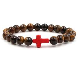 Daesar Herren Perlenarmband 19CM, Männer Armbänder Charms 8MM Tigerauge mit Rot Kreuz Perlen Armbänder Partner Personalisiert von Daesar