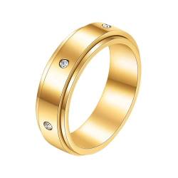 Daesar Herren Ringe Edelstahl Gold, Ring Personalisiert 6MM Drehbar mit Zirkonia Bandring Ring Gr.60 (19.1) von Daesar