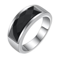Daesar Herren Ringe Edelstahl Silber, Ring Personalisiert 8.5MM mit Schwarz Stein Bandring Ring Gr.60 (19.1) von Daesar