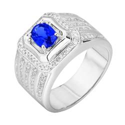 Daesar Herren Ringe Weißgold 750, Verlobungsring Siegelring mit Oval Kreierter Blauer Saphir 1.2ct Ring Gr.65, Eheringe mit Diamant für Männer Weißgold von Daesar