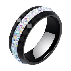 Daesar Keramik Ring für Männer, Ringe Personalisiert 8MM mit Bunten Zirkonia Bandring Schwarz Ring Gr.52 (16.6) von Daesar