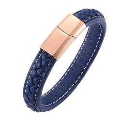 Daesar Leder Armbänder für Herren, Armband Partner Magnet 12MM Geflochten Freundschaftsarmband Lederarmband Blau Personalisiert 20.5CM von Daesar